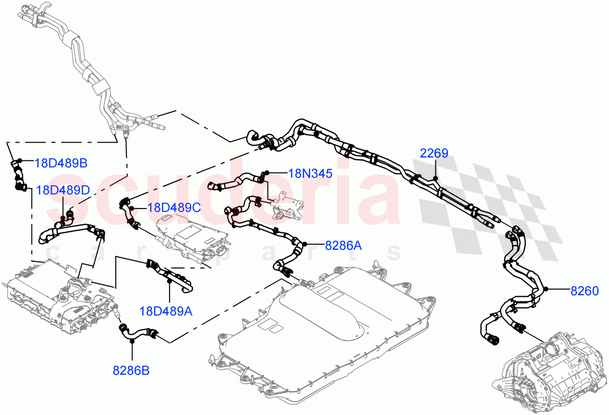 Cooling System Pipes And Hoses(Electric Unit, Rear Section)(1.5L AJ20P3 Petrol High PHEV,Changsu (China))((V)FROMMG575835) of Land Rover Land Rover Range Rover Evoque (2019+) [1.5 I3 Turbo Petrol AJ20P3]