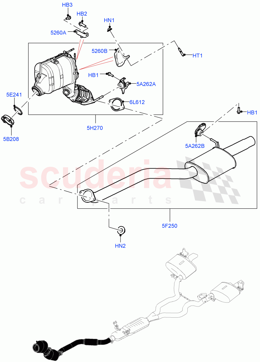 Front Exhaust System(3.0L AJ20D6 Diesel High,Proconve L6 Emissions,Stage V Plus DPF)((V)FROMLA000001) of Land Rover Land Rover Range Rover Sport (2014+) [3.0 I6 Turbo Diesel AJ20D6]