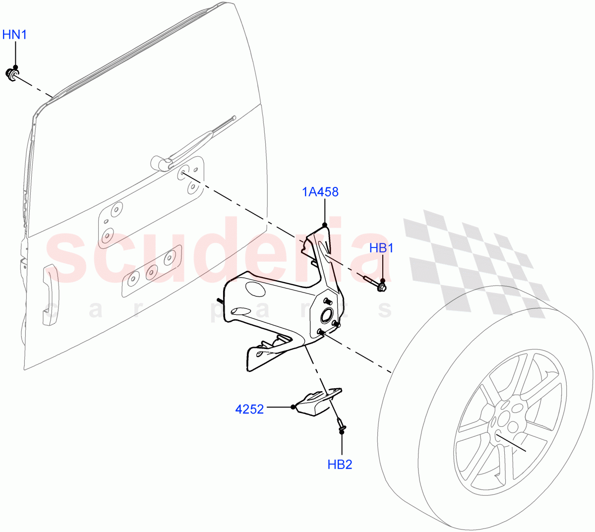 Spare Wheel Carrier(20" Full Size Spare Wheel,22" Full Size Spare Wheel,18" Full Size Spare Wheel,19" Full Size Spare Wheel,18" Full Size Steel Spare Wheel) of Land Rover Land Rover Defender (2020+) [2.0 Turbo Diesel]