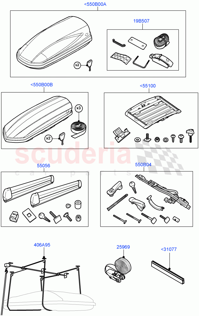 Carriers & Boxes(Accessory, Roof Carriers)(Halewood (UK),Itatiaia (Brazil)) of Land Rover Land Rover Discovery Sport (2015+) [2.0 Turbo Diesel AJ21D4]