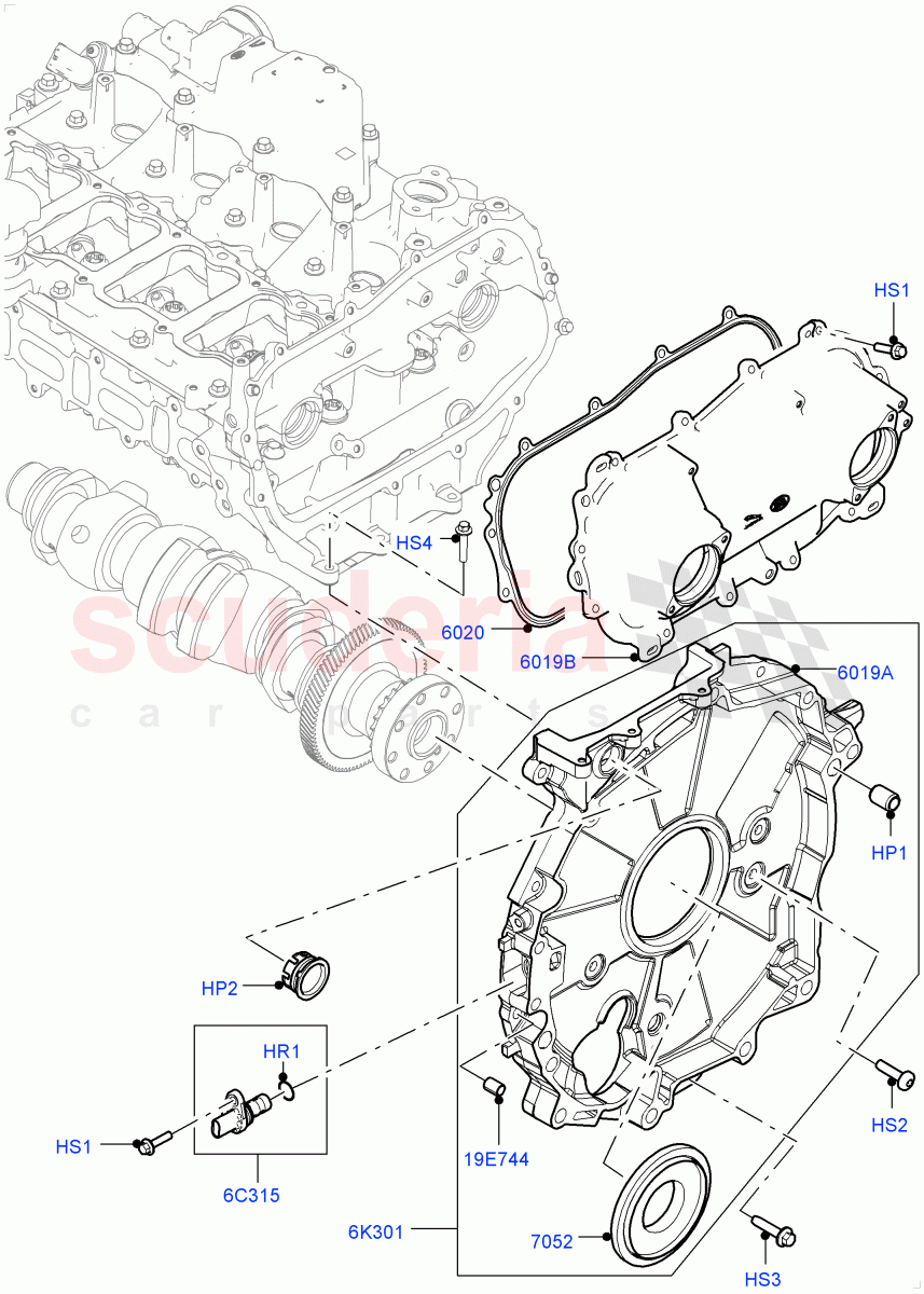 Timing Gear Covers(2.0L I4 Mid AJ200 Petrol E100,Itatiaia (Brazil),2.0L I4 Mid DOHC AJ200 Petrol)((V)FROMJT000001) of Land Rover Land Rover Range Rover Evoque (2012-2018) [2.0 Turbo Petrol AJ200P]