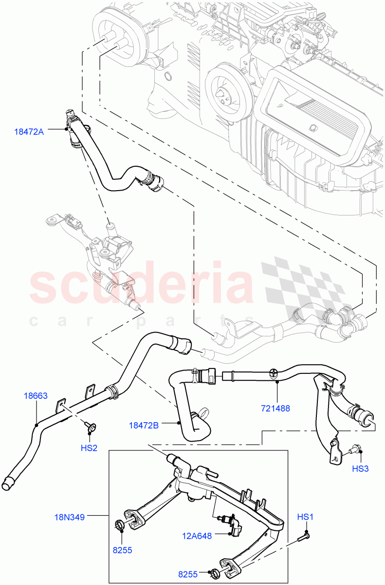 Heater Hoses (Solihull Plant Build) (3.0L DOHC GDI SC V6 PETROL, Electric Auxiliary Coolant Pump, Less Heater, With Fresh Air Heater) ((V) FROMJA000001) of Land Rover Land Rover Discovery 5 (2017+) [2.0 Turbo Diesel]