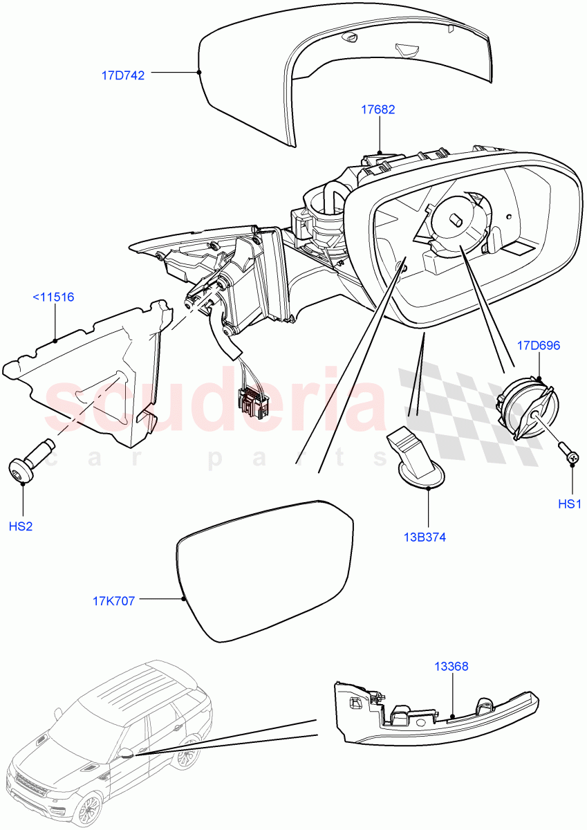 Exterior Rear View Mirror((V)FROMFA000001,(V)TOFA999999) of Land Rover Land Rover Range Rover Sport (2014+) [5.0 OHC SGDI SC V8 Petrol]