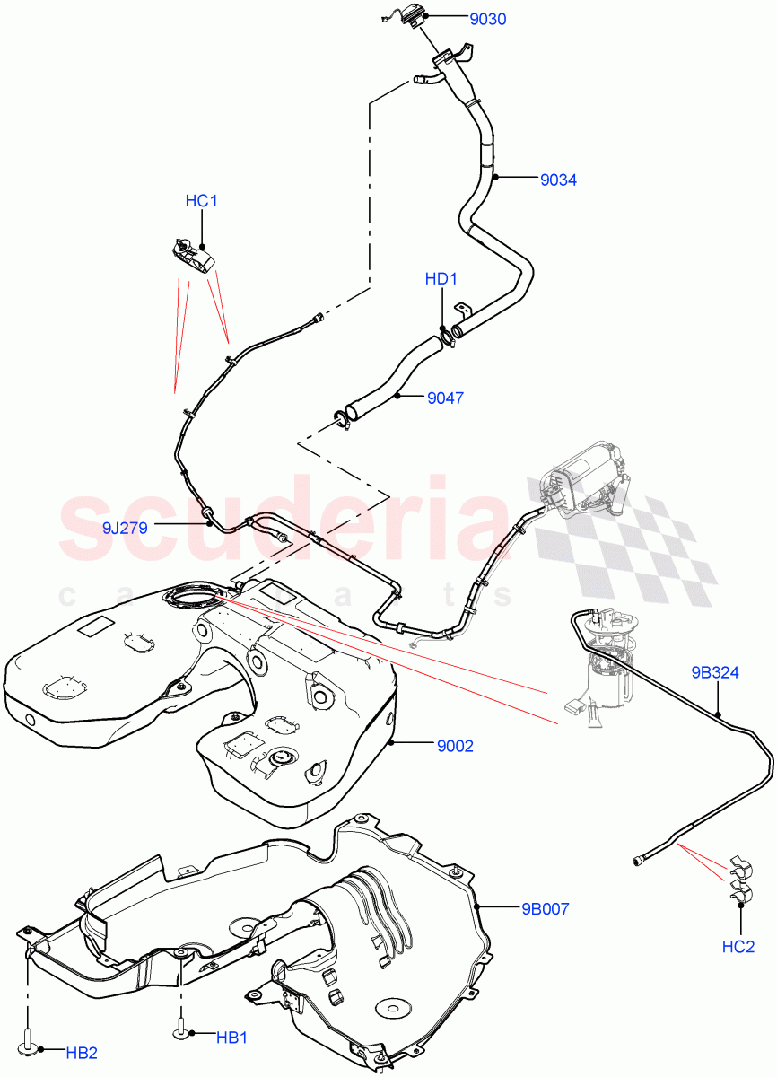 Fuel Tank & Related Parts (Nitra Plant Build) (3.0L AJ20P6 Petrol High, Standard Wheelbase) ((V) TOL2999999) of Land Rover Land Rover Defender (2020+) [3.0 I6 Turbo Petrol AJ20P6]