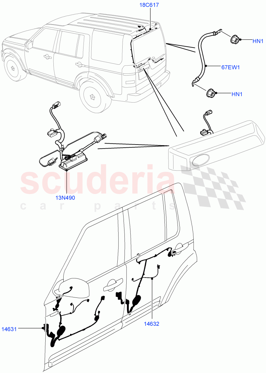 Electrical Wiring - Body And Rear (Front And Rear Doors) ((V) FROMAA000001, (V) TOAA999999) of Land Rover Land Rover Discovery 4 (2010-2016) [4.0 Petrol V6]