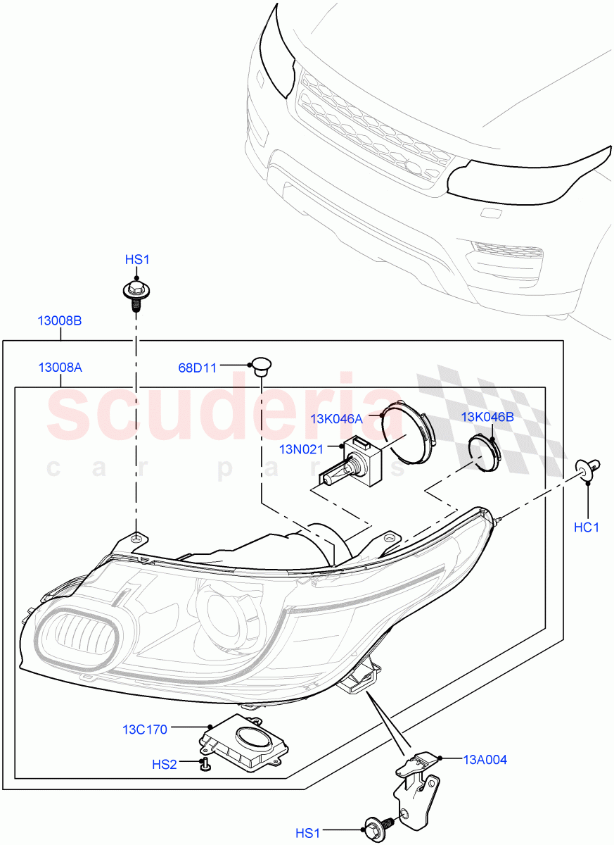 Headlamps And Front Flasher Lamps (With Adaptive Headlamps Bi Xenon, With BI - Xenon Headlamps) ((V) TOHA999999) of Land Rover Land Rover Range Rover Sport (2014+) [3.0 Diesel 24V DOHC TC]