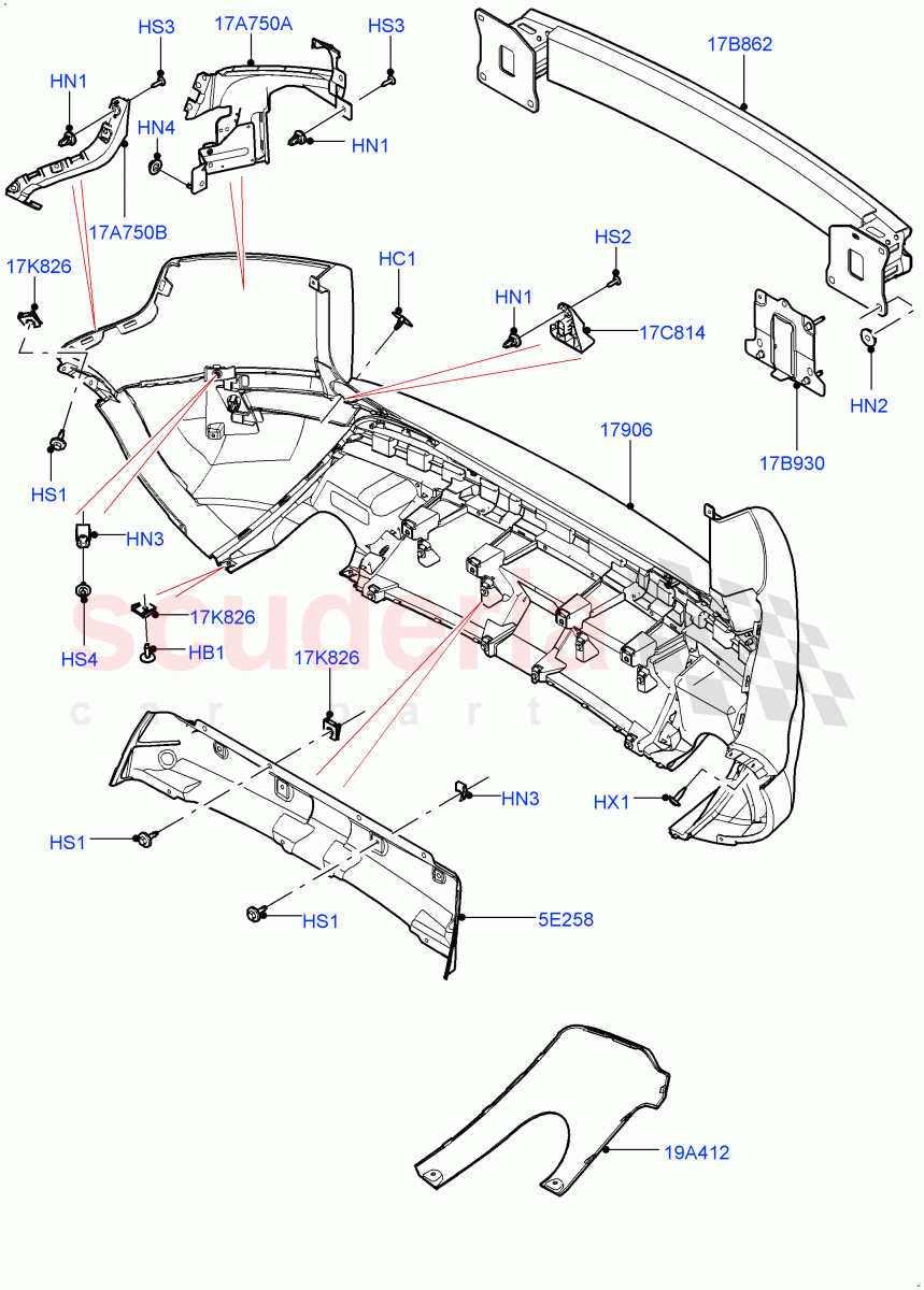 Rear Bumper (Changsu (China), Non Sport/Dynamic) ((V) FROMEG000001) of Land Rover Land Rover Range Rover Evoque (2012-2018) [2.0 Turbo Petrol AJ200P]