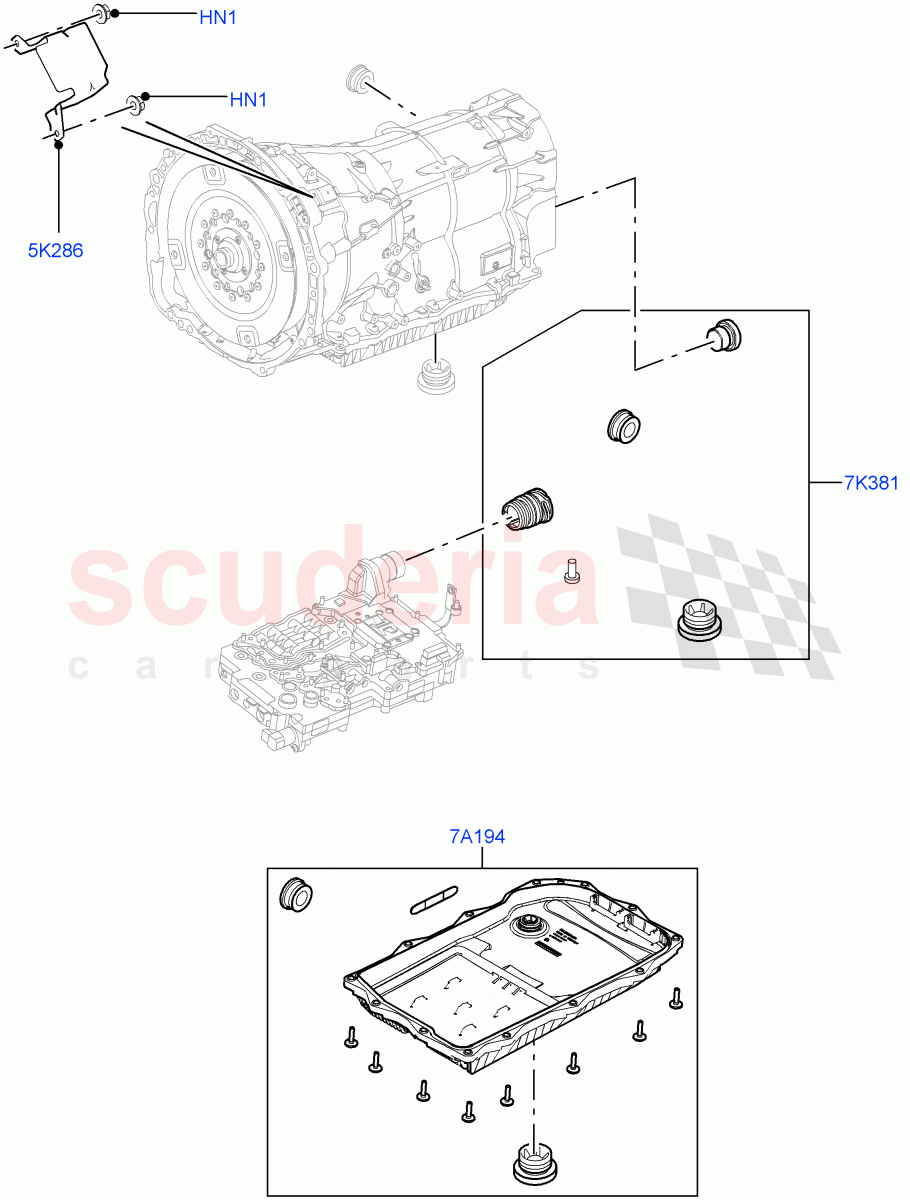 Transmission External Components(3.0 V6 D Gen2 Twin Turbo,8 Speed Auto Trans ZF 8HP70 HEV 4WD,3.0 V6 D Gen2 Mono Turbo,3.0 V6 Diesel Electric Hybrid Eng)((V)FROMEA000001) of Land Rover Land Rover Range Rover (2012-2021) [3.0 I6 Turbo Petrol AJ20P6]