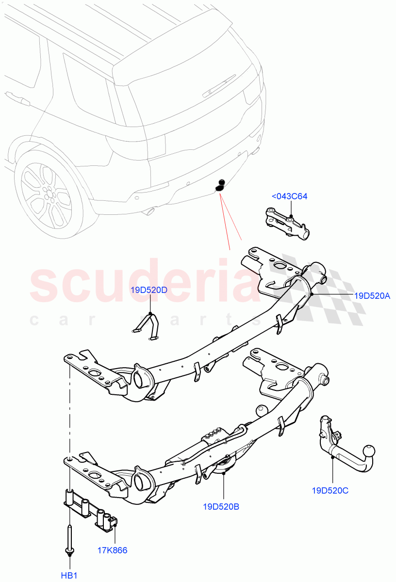 Tow Bar(Halewood (UK),T/Tow Hitch Prep - ROW,X-Bar Detachable Tow Ball - 13 Pin,Tow Hitch Man Detachable Swan Neck,Tow Hitch Elec Deployable Swan Neck,With X-Bar Trailer Prep - NAS)((V)TOKH999999) of Land Rover Land Rover Discovery Sport (2015+) [2.0 Turbo Diesel AJ21D4]