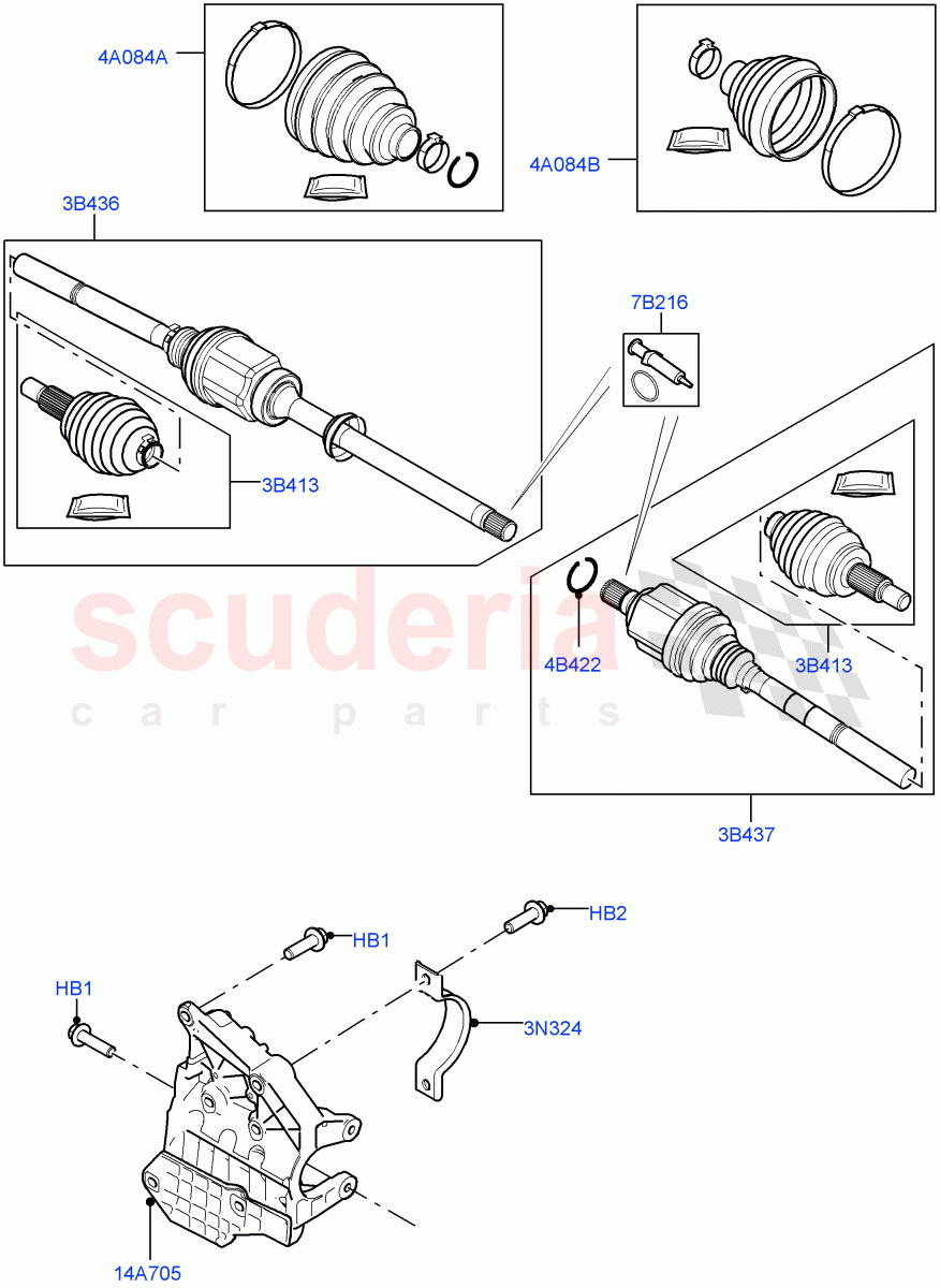 Drive Shaft - Front Axle Drive(6 Speed Manual Trans BG6,Itatiaia (Brazil),9 Speed Auto Trans 9HP50) of Land Rover Land Rover Range Rover Evoque (2019+) [1.5 I3 Turbo Petrol AJ20P3]