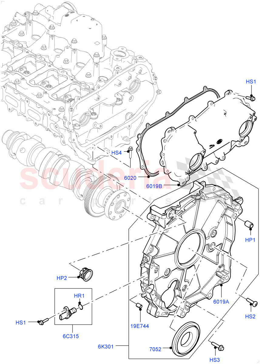 Timing Gear Covers(2.0L I4 High DOHC AJ200 Petrol,2.0L I4 Mid DOHC AJ200 Petrol,2.0L I4 Mid AJ200 Petrol E100)((V)FROMJH000001) of Land Rover Land Rover Discovery Sport (2015+) [2.0 Turbo Petrol AJ200P]