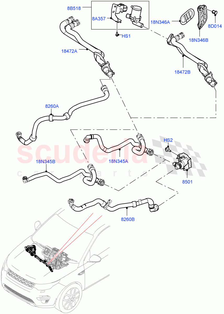 Heater Hoses(2.0L AJ20P4 Petrol E100 PTA,Halewood (UK),2.0L AJ20P4 Petrol High PTA,2.0L AJ20P4 Petrol Mid PTA)((V)FROMLH000001) of Land Rover Land Rover Discovery Sport (2015+) [2.2 Single Turbo Diesel]