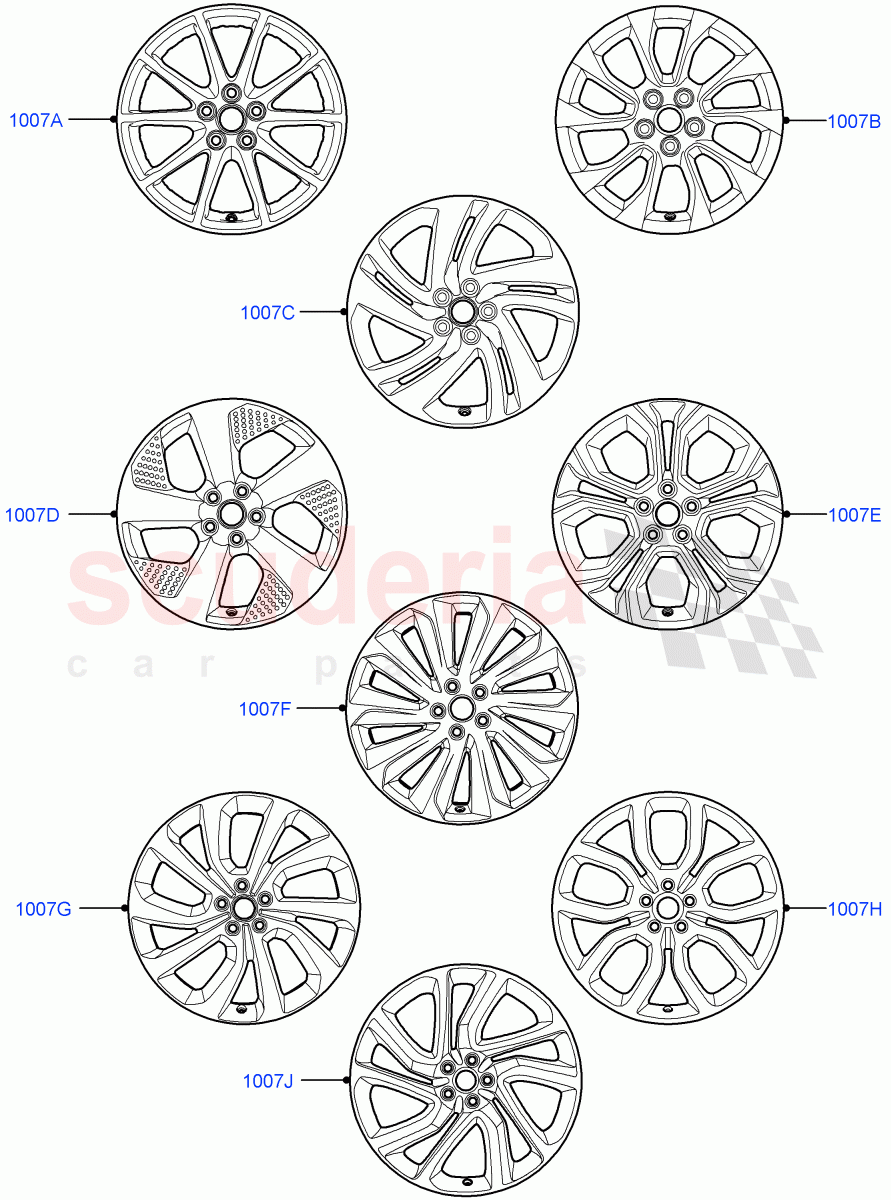Spare Wheel (Halewood (UK), With 17" Alloy Spare Wheel, 20" Full Size Spare Wheel, 18" Full Size Spare Wheel, 19" Full Size Spare Wheel, With Conventional Alloy Spare Wheel, 21" Full Size Spare Wheel) ((V) FROMLH000001) of Land Rover Land Rover Discovery Sport (2015+) [2.0 Turbo Petrol AJ200P]
