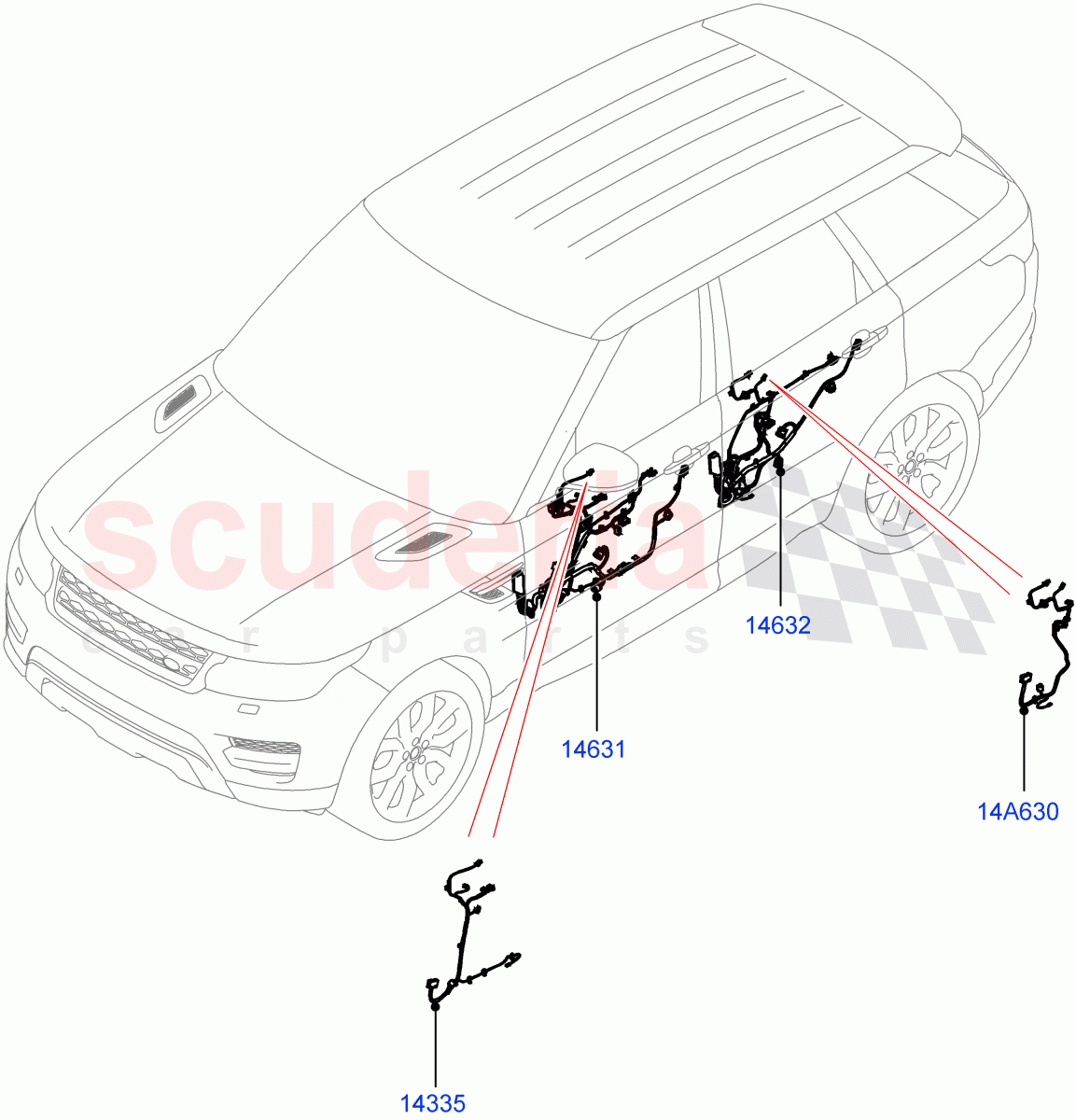 Electrical Wiring - Body And Rear (Front And Rear Doors) ((V) FROMHA000001, (V) TOHA999999) of Land Rover Land Rover Range Rover Sport (2014+) [3.0 I6 Turbo Petrol AJ20P6]
