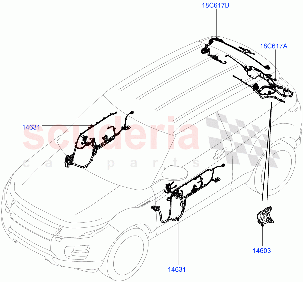 Wiring - Body Closures(Front And Rear Doors)(3 Door,Halewood (UK))((V)TOFH999999) of Land Rover Land Rover Range Rover Evoque (2012-2018) [2.0 Turbo Petrol GTDI]