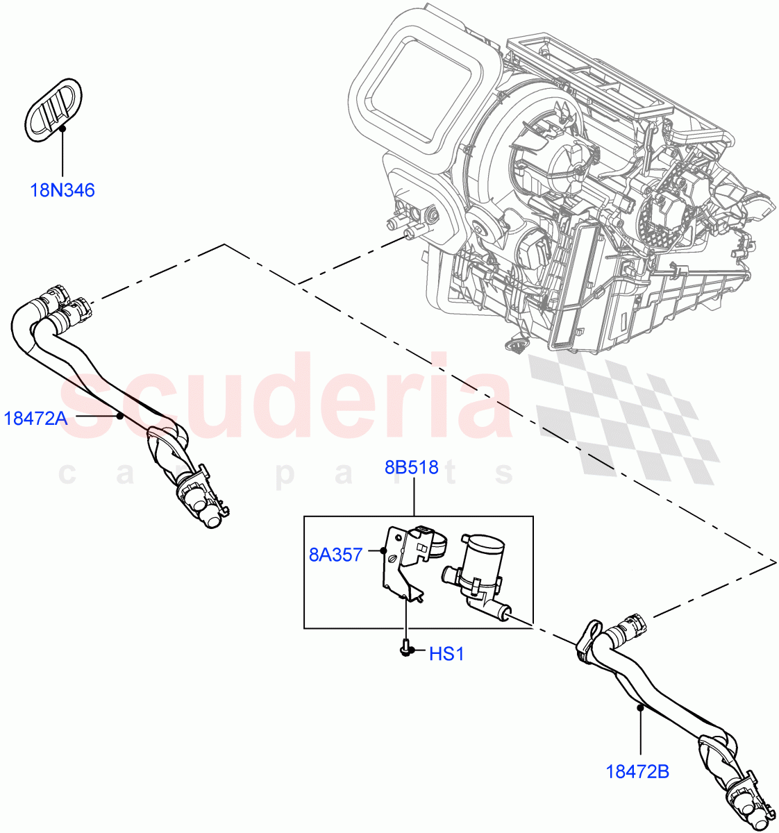 Heater Hoses (2.0L AJ20D4 Diesel Mid PTA, Halewood (UK), 2.0L AJ20D4 Diesel LF PTA, 2.0L AJ20D4 Diesel High PTA) of Land Rover Land Rover Range Rover Evoque (2019+) [2.0 Turbo Diesel AJ21D4]