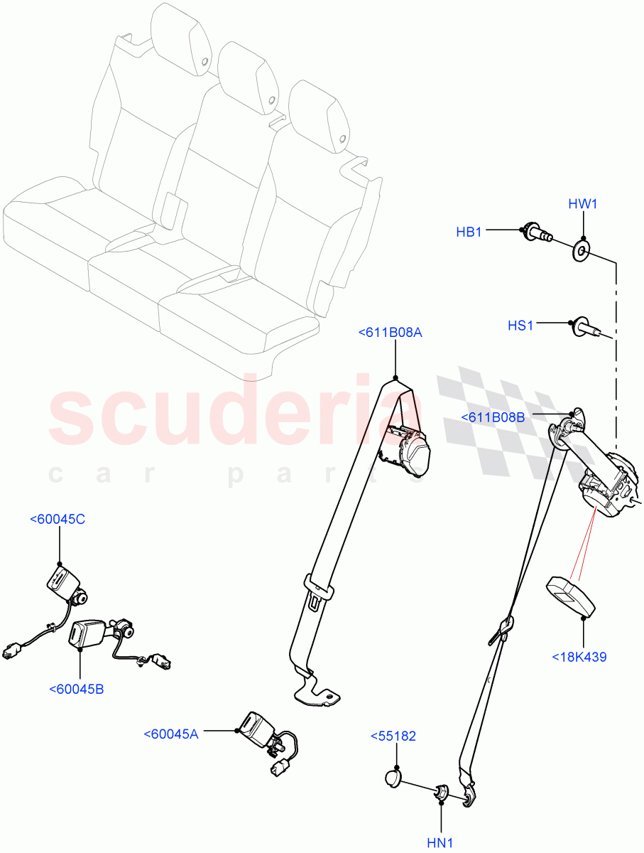 Rear Seat Belts(Nitra Plant Build)((V)FROMK2000001) of Land Rover Land Rover Discovery 5 (2017+) [3.0 I6 Turbo Diesel AJ20D6]