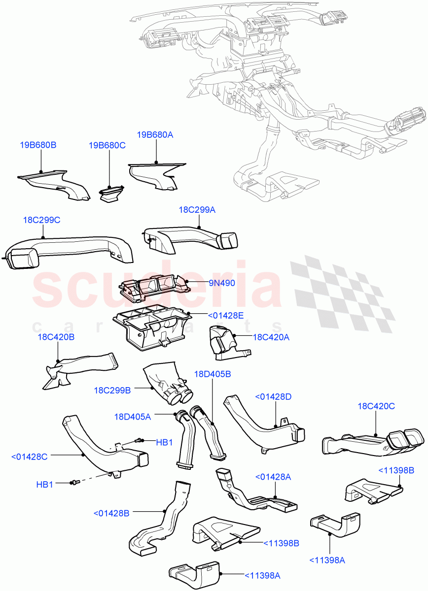 Air Vents, Louvres And Ducts (Internal Components) (Changsu (China), Less Head Up Display) ((V) FROMEG000001) of Land Rover Land Rover Range Rover Evoque (2012-2018) [2.0 Turbo Diesel]