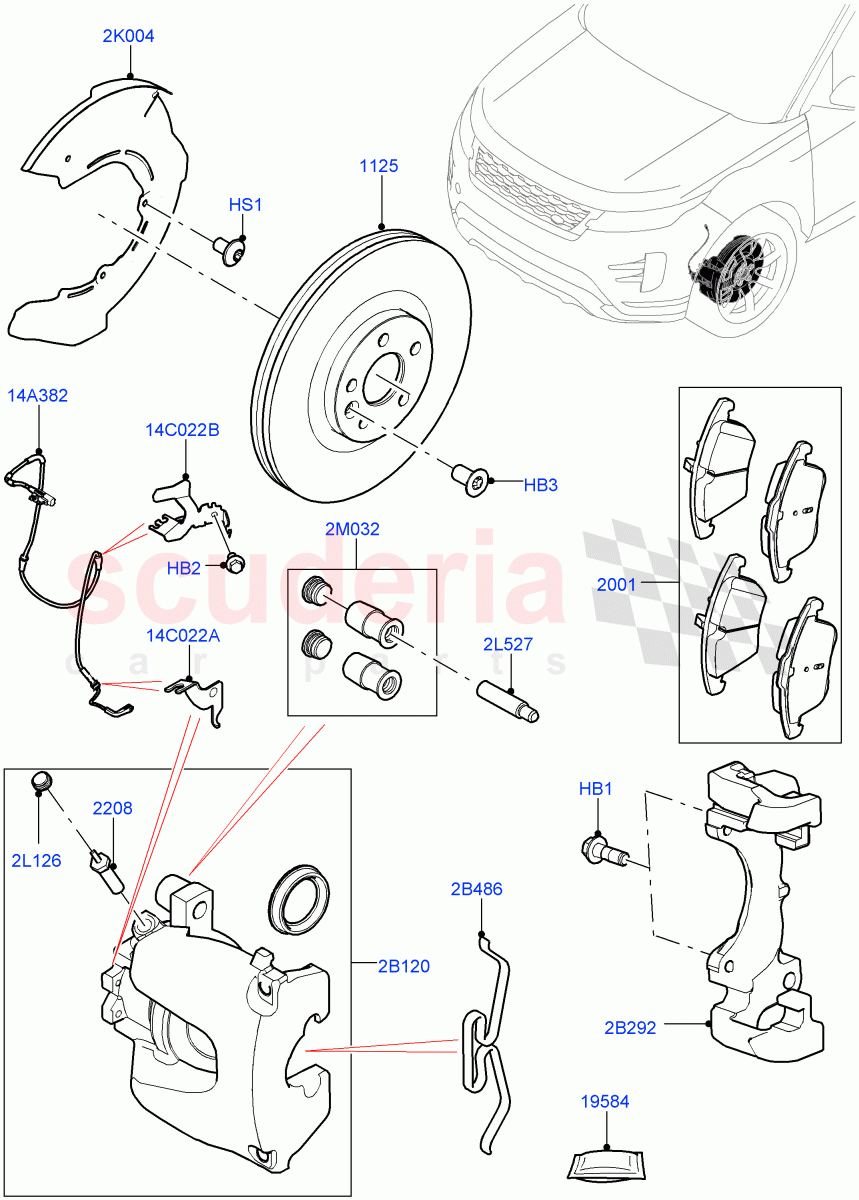 Front Brake Discs And Calipers(Itatiaia (Brazil),Disc Brake Size Frt 17/RR 16,Front Disc And Caliper Size 17) of Land Rover Land Rover Range Rover Evoque (2019+) [2.0 Turbo Petrol AJ200P]