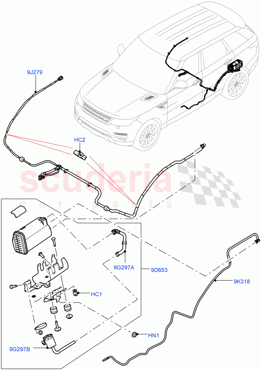 Fuel Lines (Rear, Middle East And North Africa (MENA) Markets) (5.0L P AJ133 DOHC CDA S/C Enhanced, Narrow Filler Neck - Unleaded, 5.0L OHC SGDI SC V8 Petrol - AJ133, 5.0 Petrol AJ133 DOHC CDA) ((V) FROMGA000001, (V) TOJA999999) of Land Rover Land Rover Range Rover (2012-2021) [5.0 OHC SGDI SC V8 Petrol]