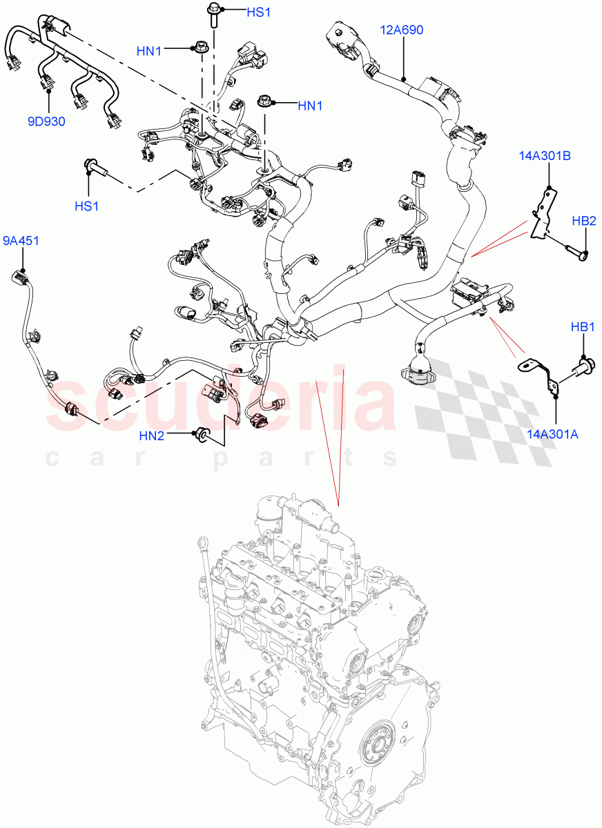 Engine Harness(2.0L AJ20P4 Petrol Mid PTA,Itatiaia (Brazil),2.0L AJ20P4 Petrol High PTA,2.0L AJ20P4 Petrol E100 PTA) of Land Rover Land Rover Range Rover Evoque (2019+) [2.0 Turbo Diesel]