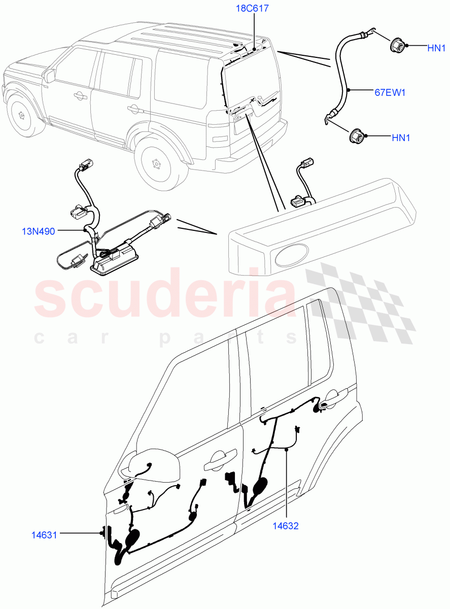 Electrical Wiring - Body And Rear (Front And Rear Doors) ((V) FROMBA000001, (V) TOBA999999) of Land Rover Land Rover Discovery 4 (2010-2016) [4.0 Petrol V6]