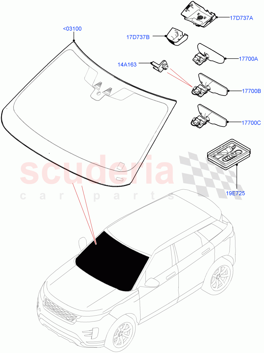 Windscreen/Inside Rear View Mirror(Changsu (China)) of Land Rover Land Rover Range Rover Evoque (2019+) [1.5 I3 Turbo Petrol AJ20P3]