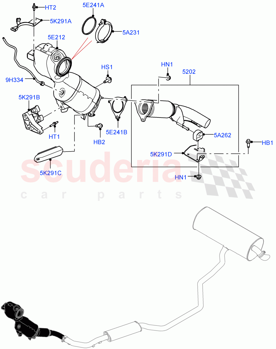 Front Exhaust System (1.5L AJ20P3 Petrol High PHEV, Halewood (UK)) ((V) FROMLH000001) of Land Rover Land Rover Discovery Sport (2015+) [1.5 I3 Turbo Petrol AJ20P3]