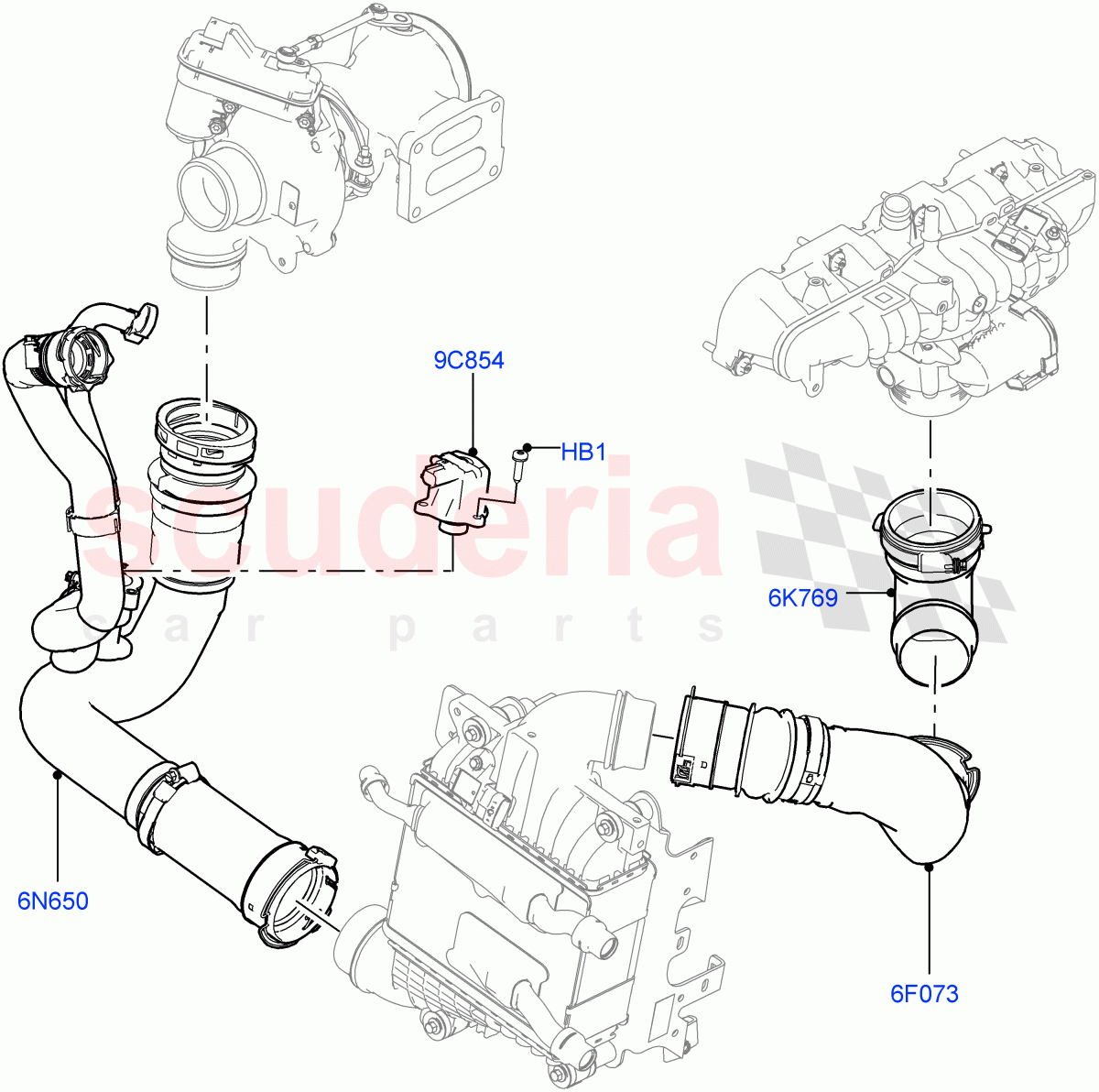 Intercooler/Air Ducts And Hoses (Air Ducts And Hoses) (2.0L AJ200P Hi PHEV, 2.0L I4 High DOHC AJ200 Petrol) ((V) FROMMA000001) of Land Rover Land Rover Range Rover Sport (2014+) [2.0 Turbo Petrol AJ200P]