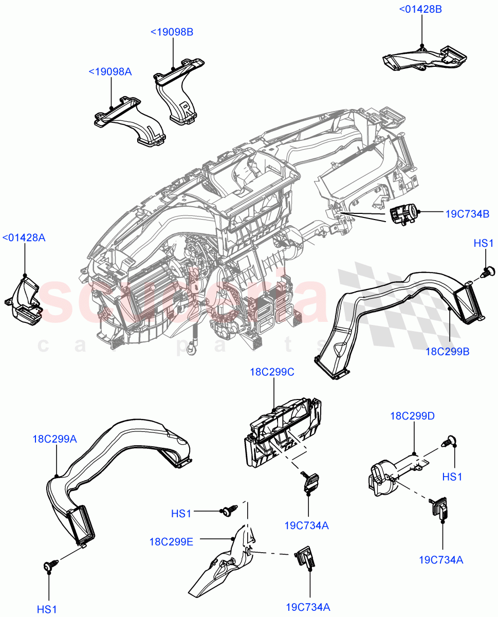 Air Vents, Louvres And Ducts(Instrument Panel, Internal Components)(Less Head Up Display) of Land Rover Land Rover Range Rover (2012-2021) [3.0 DOHC GDI SC V6 Petrol]