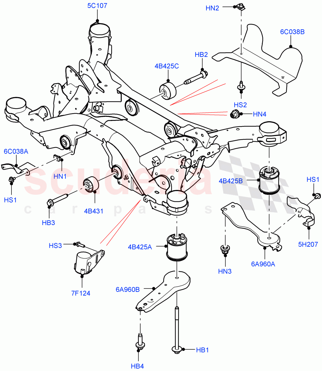 Rear Cross Member & Stabilizer Bar (Crossmember) (Halewood (UK), Electric Engine Battery-MHEV, Less Electric Engine Battery) of Land Rover Land Rover Range Rover Evoque (2019+) [1.5 I3 Turbo Petrol AJ20P3]