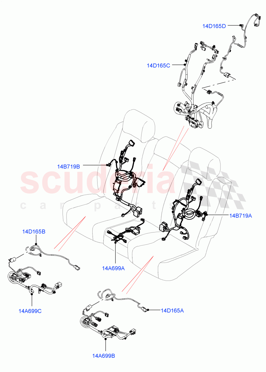 Wiring - Seats(Rear Seats)(40/20/40 Super Slouch Rear Seat)((V)FROMJA000001,(V)TOJA999999) of Land Rover Land Rover Range Rover (2012-2021) [5.0 OHC SGDI NA V8 Petrol]