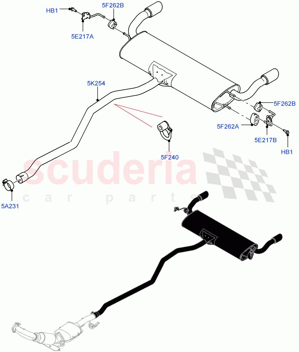 Rear Exhaust System (2.2L CR DI 16V Diesel, With 7 Seat Configuration, Less Spare Wheel) of Land Rover Land Rover Discovery Sport (2015+) [2.2 Single Turbo Diesel]