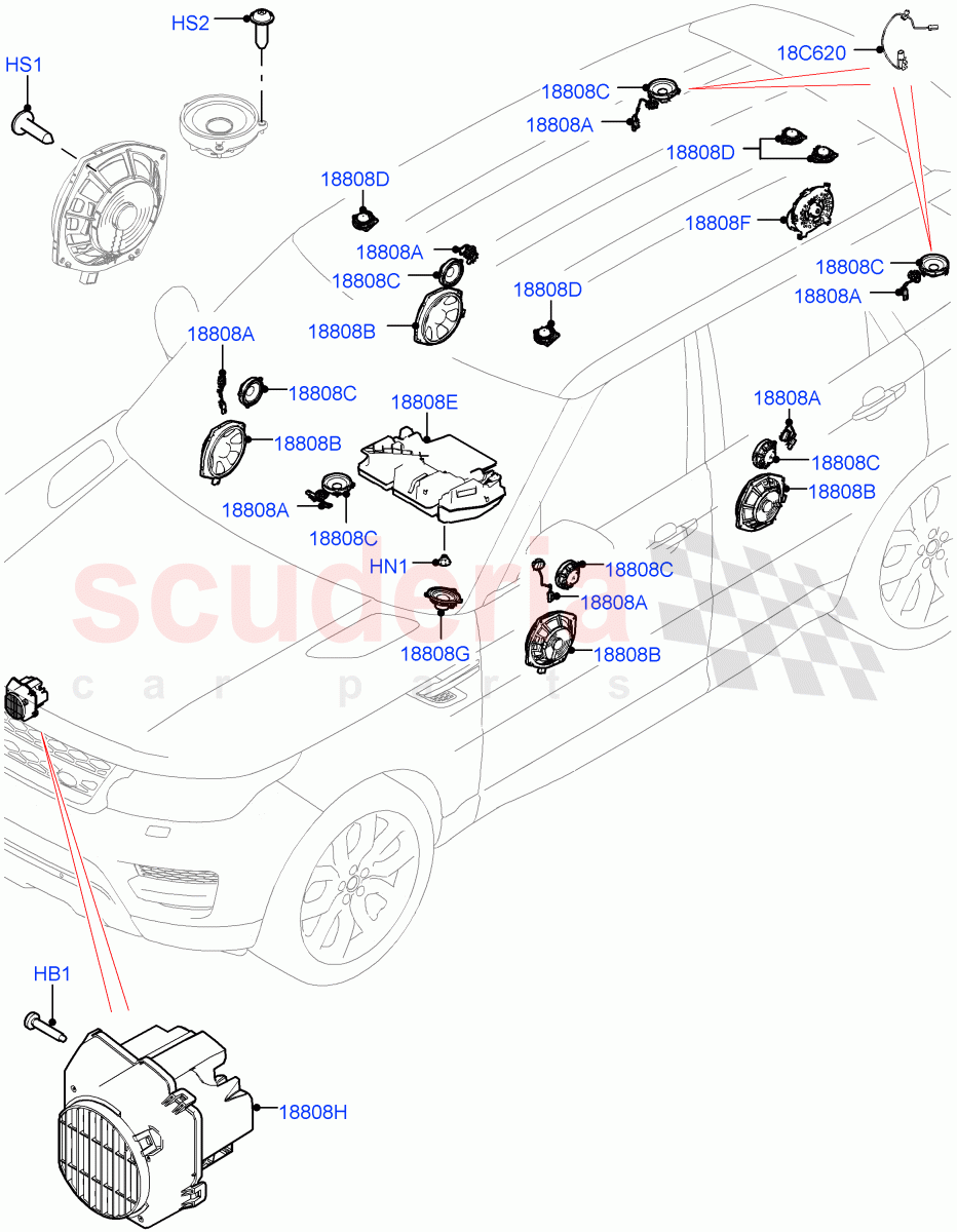 Speakers(Super Premium Audio 2500 W) of Land Rover Land Rover Range Rover Sport (2014+) [5.0 OHC SGDI SC V8 Petrol]