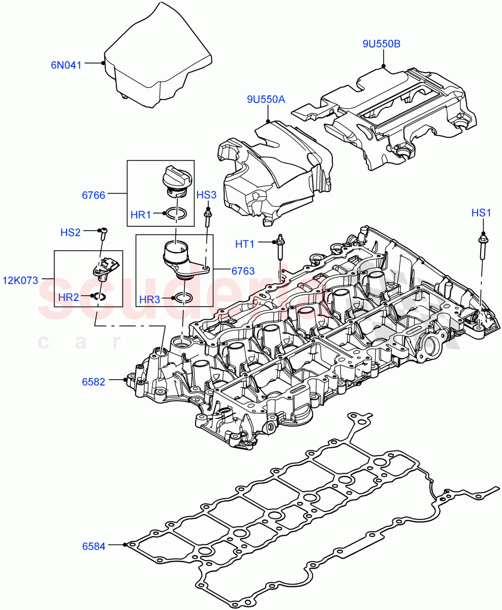 Cylinder Head Cover(3.0L AJ20P6 Petrol High)((V)FROMKA000001) of Land Rover Land Rover Range Rover Velar (2017+) [3.0 I6 Turbo Petrol AJ20P6]