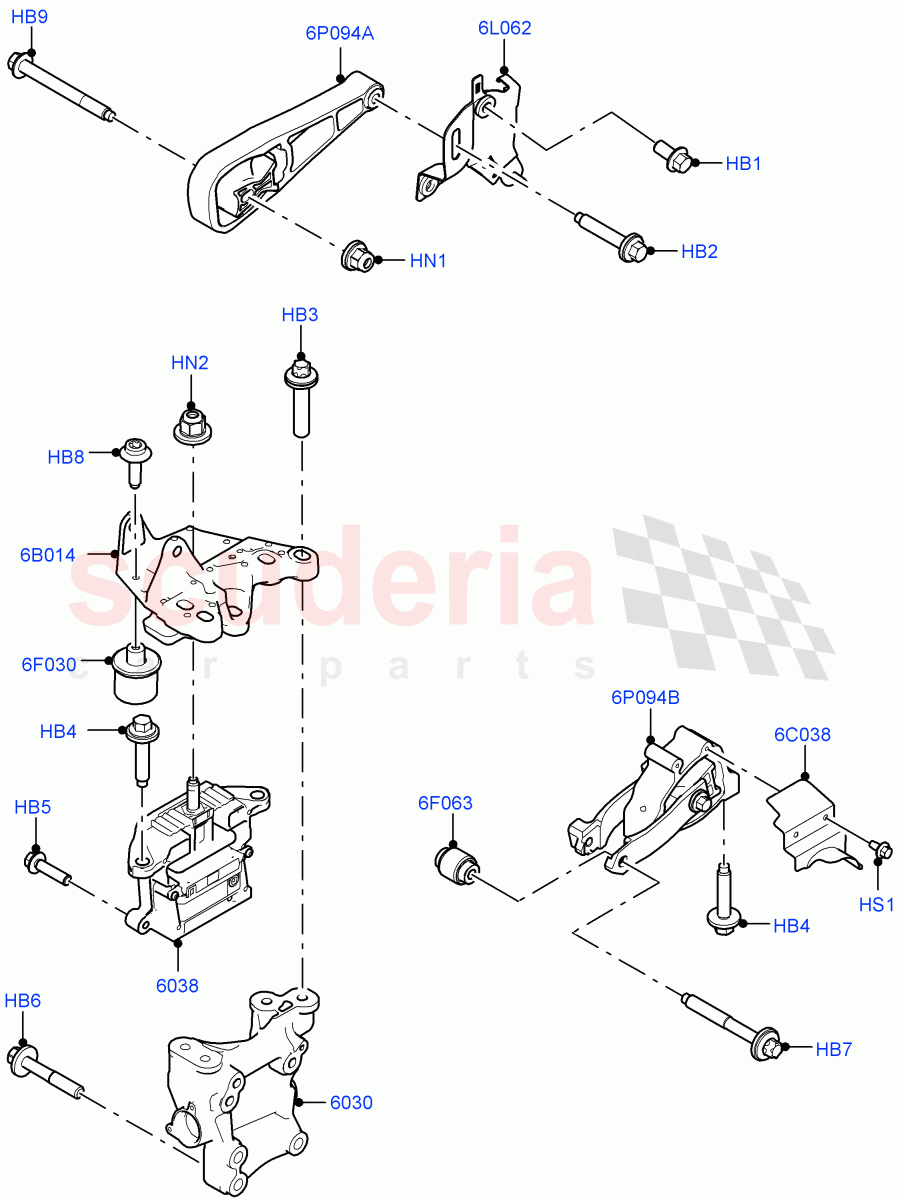 Engine Mounting (2.0L AJ20P4 Petrol Mid PTA, Changsu (China), 2.0L AJ20P4 Petrol High PTA, 2.0L AJ20P4 Petrol E100 PTA) of Land Rover Land Rover Range Rover Evoque (2019+) [2.0 Turbo Diesel AJ21D4]