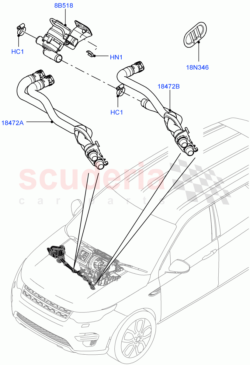 Heater Hoses (2.2L CR DI 16V Diesel, Halewood (UK), 2.0L 16V TIVCT T/C 240PS Petrol) of Land Rover Land Rover Discovery Sport (2015+) [2.2 Single Turbo Diesel]