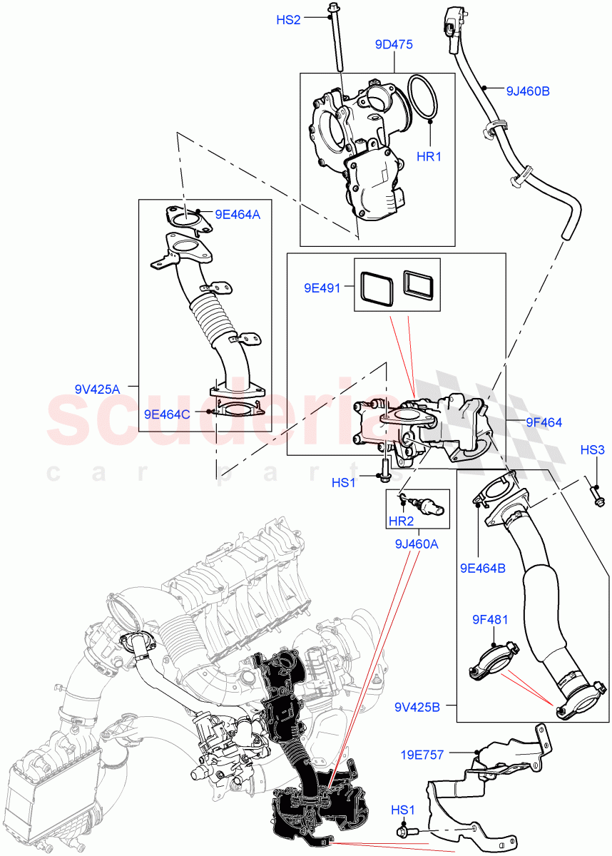 Exhaust Gas Recirculation(Low Pressure EGR)(2.0L I4 DSL MID DOHC AJ200,LEV 160,Halewood (UK),Japanese Emission + DPF,Proconve L6 Emissions,EU6D Diesel + DPF Emissions,Stage V Plus DPF,EU6 + DPF Emissions,DPF + DE-SOX) of Land Rover Land Rover Range Rover Evoque (2012-2018) [2.0 Turbo Diesel]