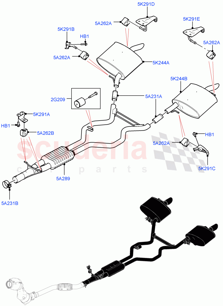 Rear Exhaust System(2.0L AJ200P Hi PHEV)((V)FROMJA000001) of Land Rover Land Rover Range Rover (2012-2021) [2.0 Turbo Petrol AJ200P]