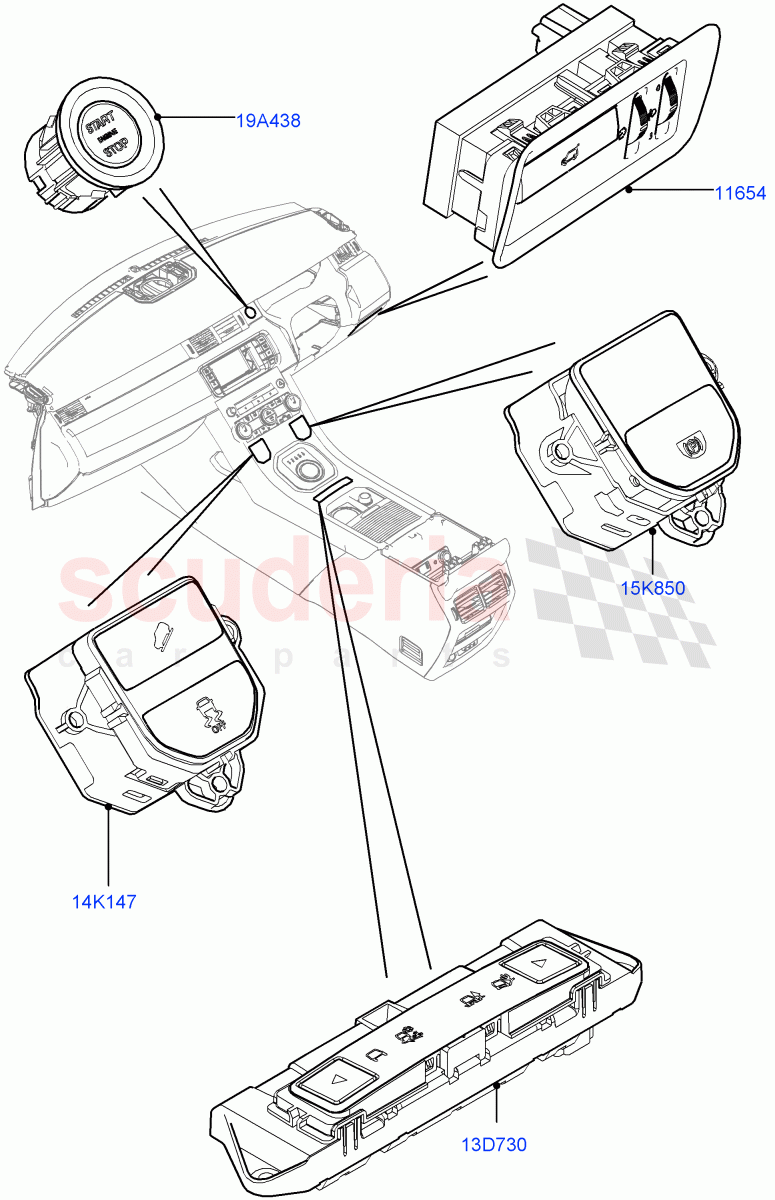 Switches(Facia And Console)(Itatiaia (Brazil))((V)FROMGT000001) of Land Rover Land Rover Range Rover Evoque (2012-2018) [2.0 Turbo Petrol GTDI]