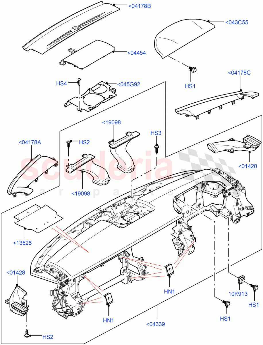 Instrument Panel (Upper, Solihull Plant Build, External Components) (Less Head Up Display) ((V) FROMHA000001) of Land Rover Land Rover Discovery 5 (2017+) [3.0 DOHC GDI SC V6 Petrol]