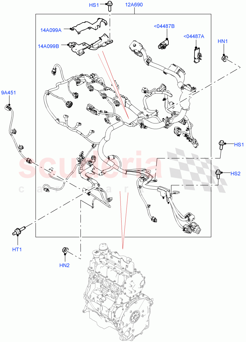 Engine Harness (2.0L AJ20D4 Diesel Mid PTA, 6 Speed Manual Trans BG6, Halewood (UK), 2.0L AJ20D4 Diesel LF PTA) of Land Rover Land Rover Range Rover Evoque (2019+) [2.0 Turbo Petrol AJ200P]