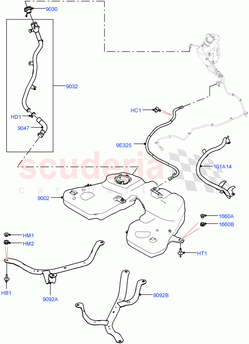 Fuel Tank & Related Parts(3.0L AJ20P6 Petrol High,Fuel Tank Filler Neck - DMTL) of Land Rover Land Rover Range Rover (2022+) [3.0 I6 Turbo Petrol AJ20P6]