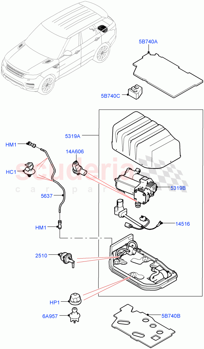 Air Suspension Compressor And Lines of Land Rover Land Rover Range Rover Sport (2014+) [3.0 I6 Turbo Petrol AJ20P6]