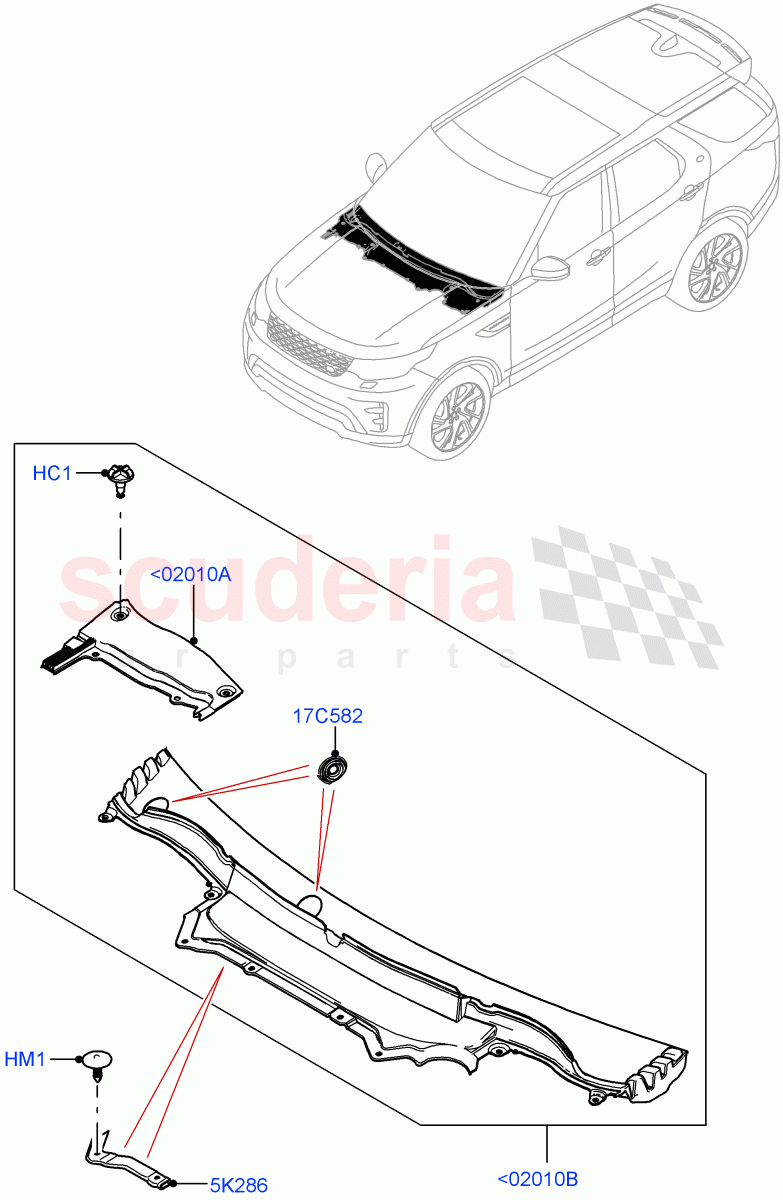 Cowl/Panel And Related Parts (Nitra Plant Build) ((V) FROMK2000001) of Land Rover Land Rover Discovery 5 (2017+) [2.0 Turbo Diesel]