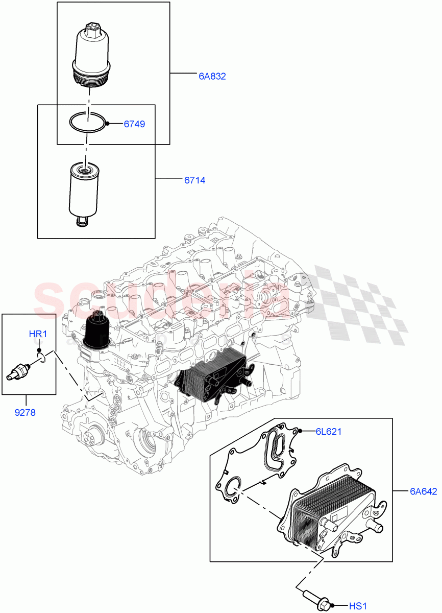 Oil Cooler And Filter (3.0L AJ20P6 Petrol High, 3.0L AJ20P6 Petrol PHEV) of Land Rover Land Rover Range Rover (2022+) [3.0 I6 Turbo Petrol AJ20P6]