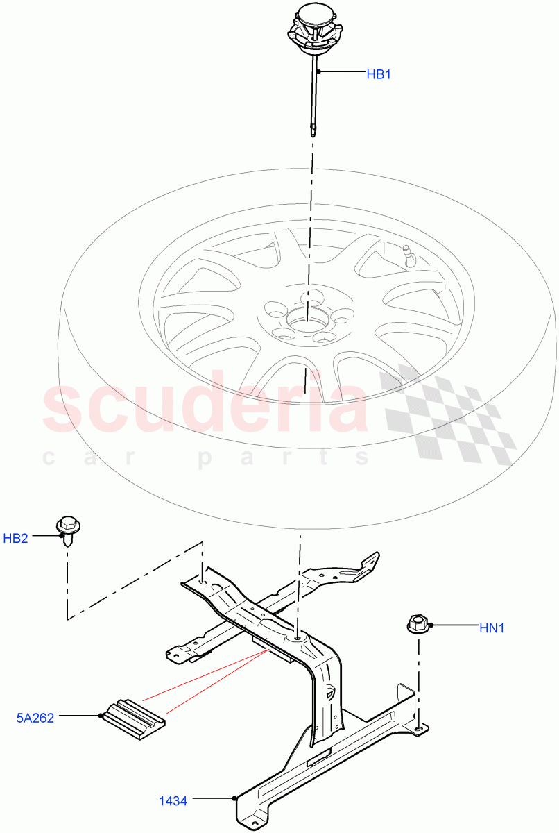 Spare Wheel Carrier(Spare Wheel - Conventional Alloy,Spare Wheel - Reduced Section Steel,With Mini Alloy Spare Wheel)((V)TOLA999999) of Land Rover Land Rover Range Rover Velar (2017+) [3.0 I6 Turbo Petrol AJ20P6]