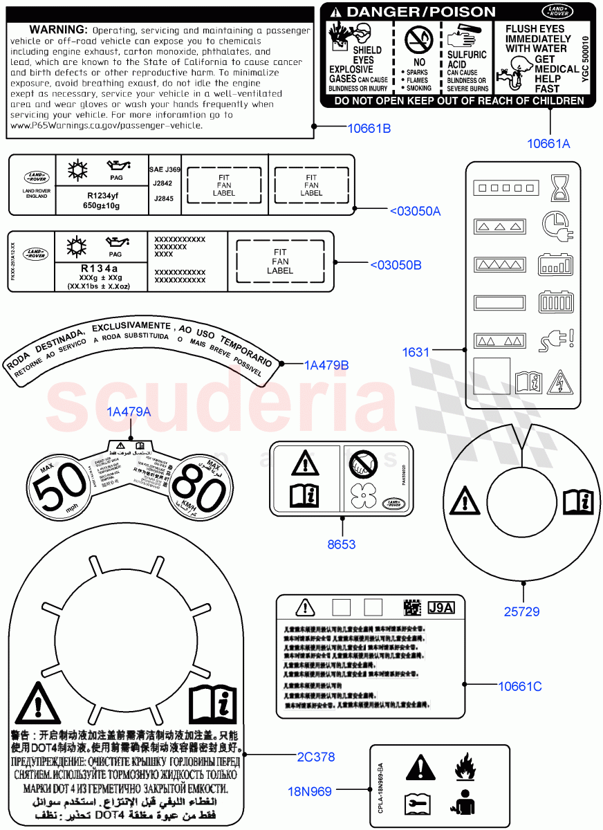 Labels (Warning Decals) (Halewood (UK)) of Land Rover Land Rover Discovery Sport (2015+) [2.0 Turbo Petrol AJ200P]