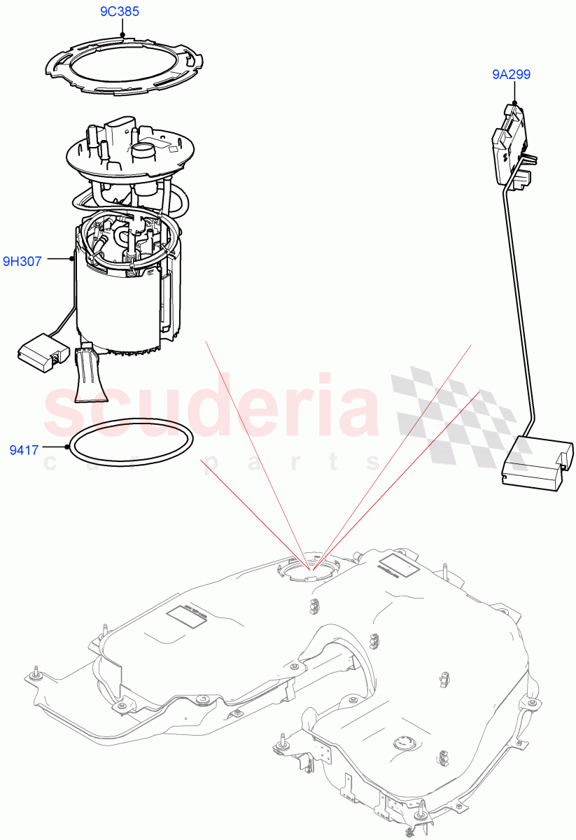 Fuel Pump And Sender Unit(Solihull Plant Build)(3.0 V6 D Low MT ROW,3.0 V6 D Gen2 Mono Turbo,3.0 V6 D Gen2 Twin Turbo)((V)FROMHA000001) of Land Rover Land Rover Discovery 5 (2017+) [3.0 Diesel 24V DOHC TC]