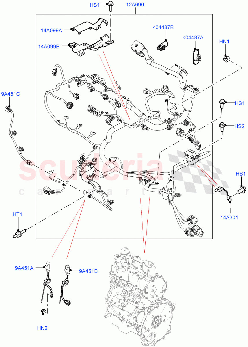 Engine Harness (2.0L AJ20D4 Diesel LF PTA, 9 Speed Auto Trans 9HP50, Halewood (UK), 2.0L AJ20D4 Diesel High PTA, 2.0L AJ20D4 Diesel Mid PTA) of Land Rover Land Rover Range Rover Evoque (2019+) [1.5 I3 Turbo Petrol AJ20P3]